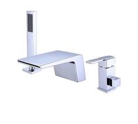 Robinet de baignoire cascade à 3 trous monté sur le pont avec douchette à main robinet mitigeur de bain à poignée unique en argent - Moderne salle de bain mise à niveau de salle de bain Installation