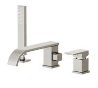 Robinet de baignoire cascade avec douchette à main, ensemble de robinets de baignoire à 3 trous en laiton massif brossé nickel