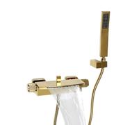 Robinet de baignoire cascade avec douchette à main, kit de douche chaud ou froid, doré