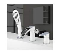 Robinet de Baignoire Cascade avec Eau Chaude Froide 3 Trous mitigeur de Salle de Bain Blanc Robinet de Baignoire monté sur Pont mitigeur de Douche avec Douche à Main