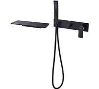 Robinet de baignoire cascade noir avec eau chaude et froide robinet salle bain mitigeur douche douchette, boîte intégrée(Nero)