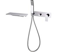 Robinet de baignoire cascade noir avec eau chaude et froide robinet salle bain mitigeur douche douchette, boîte intégrée(Chrome)