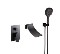 Robinet de baignoire cascade noir avec eau chaude et froide salle bain Robinets mitigeurs baignoire-douche à poignée unique douchette, boîte intégrée