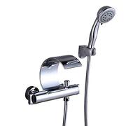 Robinet De Baignoire Cascade - Robinet De Douche Avec Douche À Main, Laiton Mitigeur De Baignoire Montage Mural Avec Support Et Flexible 1.5M, Pour Salle De Bain, Style Moderne, Chromé