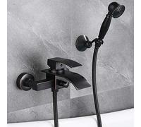Robinet De Baignoire Cascade - Robinet De Douche Avec Douche À Main, Laiton Mitigeur De Baignoire Montage Mural Avec Support Et Flexible 1.5M, Pour Salle De Bain, Antique Huilé Bronze Terminer, Noir