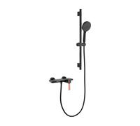 Robinet De Baignoire Cascade,Robinetterie De Baignoire Avec Avec Douchette (3 Fonctions),Avec Barre De Douche RéGlable 70CM,Flexible De 1,5 M,Laiton,installation Facile (Noir)