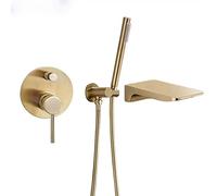 Robinet de baignoire classique avec douchette, robinets de baignoire en laiton avec douchette, robinet mitigeur cascade chaud-froid avec kit de garniture de valve et pommeau de dou(Brushed Gold)