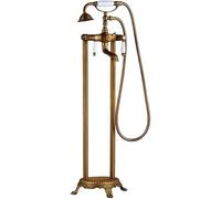 Robinet de baignoire de sol antique en laiton avec douchette à main de style vintage autoportant, accessoire de salle de bain élégant pour décoration classique