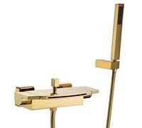 Robinet de baignoire doré avec pommeau douche à main, robinet double poignée moderne monté au mur cascade remplissage for salle bain
