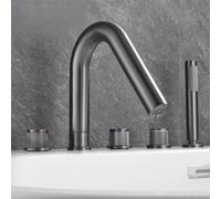 Robinet de baignoire en cuivre massif, gris pistolet, or brossé, côté cylindre, chaud et froid, douche de siège à cinq trous, gris pistolet [modèle à petite courbe]