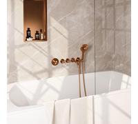 Robinet de baignoire encastré Brauer Copper Edition - ensemble de douche - sortie de 20 cm - avec partie encastrable - 3 boutons lisses - douchette ronde 3 positions - PVD - cuivre brossé 5-GK-023