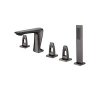 Robinet de baignoire, ensemble de douche de bain monté sur le pont 5 pièces, douchette à main en laiton, mitigeur de lavabo, robinet d'évier de baignoire largement répandu(Nero)