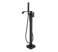 Robinet De Baignoire Ilot Avec Douchette Pour Salle De Bain, Laiton Mitigeur Au Sol, Autoportant Melangeur Sur Pied Avec Poignée, Noir (Black-A)