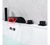 Robinet de baignoire LED cascade 3 couleurs LED Set de douche avec douchette Robinet de douche 5 trous Set de robinetterie de bord de baignoire Carrelage Kit de douche Noir