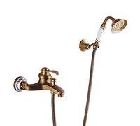 Robinet De Baignoire, Mitigeur Douche Montage Mural Avec Douche À Main, Mitigeur De Baignoire Monocommande Laiton Avec Support Et Flexible 150Cm, Pour Salle De Bains, Antique Style, Bronze
