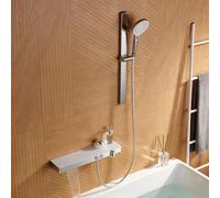 Robinet de Baignoire Mural avec Barre Coulissante Chromé Robinet Douche Cascade 4 Modes Robinetterie Mural Entraxe 150,chromé