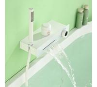 Robinet de Baignoire Mural Cascade Entraxe 150mm avec Douchette 1 Bouton Mitigeur Douche 2 Sorties Robinet Salle Bain Baignoire,Blanc