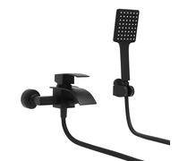 Robinet de baignoire noir mat avec douchette à main, 2 sorties, robinet cascade, mitigeur de baignoire en laiton, montage mural, robinetterie de baignoire, système de douche