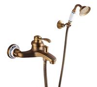 Robinet De Baignoire - Robinet De Douche Avec Douche À Main, Laiton Monocommande Mitigeur De Baignoire Montage Mural Avec Support Et Flexible 1.5M, Pour Salle De Bain, Finition Laiton Antique