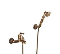 Robinet De Baignoire - Robinet De Douche Avec Douche À Main, Laiton Monocommande Mitigeur De Baignoire Montage Mural Avec Support Et Flexible 1.5M, Pour Salle De Bain, Finition Laiton Antique