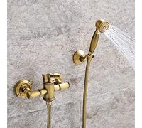 Robinet De Baignoire - Robinet De Douche Avec Douche À Main, Laiton Monocommande Mitigeur De Baignoire Montage Mural Avec Support Et Flexible 1.5M, Pour Salle De Bain, Finition Laiton Antique
