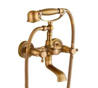 Robinet De Baignoire Robinet Douche - Mural Retro Traditionnel Style Laiton Double Poignée Mitigeur De Baignoire Avec Douchette Et Flexible De Douche (150cm), Robinet De Salle De Bain, Bronze