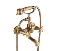 Robinet De Baignoire Robinet Douche - Mural Retro Traditionnel Style Laiton Double Poignée Mitigeur De Baignoire Avec Douchette Et Flexible De Douche (150cm), Robinet De Salle De Bain, Bronze