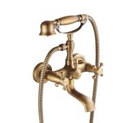 Robinet De Baignoire Robinet Douche Mural Retro Traditionnel Style Laiton Double Poignée Mitigeur De Baignoire Avec Douchette Et Flexible De Douche (150cm), Robinet De Salle De Bain, Bronze