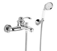 Robinet De Baignoire Robinet Douche Mural Retro Traditionnel Style Laiton Monocommande Mitigeur De Baignoire Avec Douchette Et Flexible De Douche (150cm), Robinet De Salle De Bain, Chromé