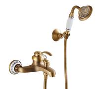Robinet De Baignoire Robinet Douche Mural Retro Traditionnel Style Laiton Monocommande Mitigeur De Baignoire Avec Douchette Et Flexible De Douche (150cm), Robinet De Salle De Bain, Bronze