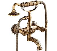 Robinet De Baignoire Robinet Douche - Style Rétro Mural Double Poignée Mitigeur De Baignoire Avec Douche À Main, Laiton Antique