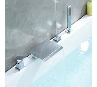 Robinet de baignoire romain avec douchette à main, remplissage de baignoire cascade en laiton massif, ensemble de robinet de salle de bain répandu, pulvérisateur de douche à montage sur pont pour une