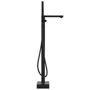 Robinet de baignoire sur pied noir en acier inoxydable 90 cm avec douche à main chromée 150 cm, mitigeur inverseur, raccord plomberie pour salle de bain, installation facile et durable