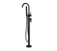 Robinet de baignoire thermostatique autoportant, remplissage de baignoire à double poignée, robinet de baignoire autonome en laiton avec douchette à main, décoration noire