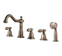Robinet de baignoire vintage avec douchette à main ensemble de robinetterie de baignoire en laiton à 3 poignées et 5 trous mitigeur de bain-douche for baignoires(Antique)