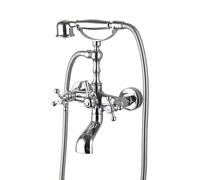 Robinet de baignoire vintage en laiton antique à deux poignées avec douchette à main et tuyau de 150 cm élégant pour salle de bain en finition chromée