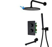 Robinet de Bain-Douche tatic Noir Mat à 3 Voies avec Pomme de Douche Ronde et boîtier encastré, Ensemble de 10 Pouces