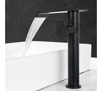 Robinet de bassin de comptoir chaud et froid brossé robinet noir rotatif, robinet pivotant en or - cascade