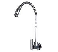 Robinet de Bassin doré brossé Baillé Robinet d'évier de pulvérisation à poignée à poignée de Pull-Out Robinet de comptoir monté sur Le Plafond à Eau Chaude et à Eau Froide (Chrome Short)