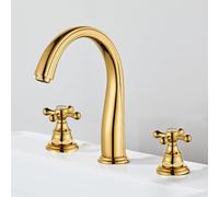 Robinet de bassin en laiton à trois trous doré chaud et froid Robinet cristal à deux mains Poignée à trois trous, fleur de prune modèle de volant à main