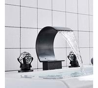 Robinet de bassin Gol Deck Pandée en cristal monte cascade 3 pcs Robinet de lavabo de salle de bain Double poignées mélangeur Tap Basin Tap Torneira (Golden B)