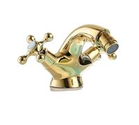 Robinet de bidet vintage G1/2 avec deux poignées en céramique, mélangeur d'eau en laiton pour salle de bain, montage sur pont à trou unique, finition or antique - Design rétro élégant
