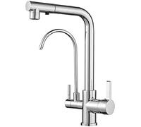 Robinet de cuisine 3 en 1 à tirette à double poignée avec filtre à eau et purificateur d'air, robinet d'eau potable 3 en 1 pour usage domestique et design élégant