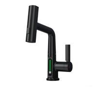 Robinet de cuisine 3 en 1 pivotant à pour 360° - Robinet de lavabo extractible rotatif - Affichage de la température LED intelligent pour la maison et l'hôtel (noir)