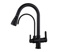 Robinet De Cuisine 3 Voies Avec Douchette Extractible Mitigeur Cuisine Avec Sortie Eau Filtrée, Robinet Évier Avec Douchette 2 Fonctions, Rotatif À 360° Double Levier Laiton Robinetterie Cuisine, Noir