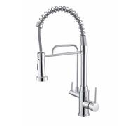Robinet de cuisine 3 voies chromé avec filtre à eau extractible en spirale Robinet mélangeur 3 en 1 Purificateur d'eau Robinet de cuisine et design élégant pour un usage domestique