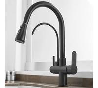 Robinet de cuisine 3 voies extractible noir pour système d'osmose double mode robinet d'évier 2 sorties design arc haut installation facile moderne cuisine mise à niveau