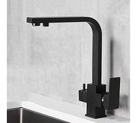 Robinet de cuisine 3 voies Filtre à eau Robinet Noir Chaud et Froid Laiton Nettoyeur d'eau Purificateur d'eau à boire Direct Robinet à trois voies