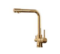 Robinet De Cuisine 3 Voies Mitigeur Cuisine Avec Sortie Eau Filtrée, Robinet Évier Cuisine Eau Potable, Rotatif À 360° Double Levier Laiton Robinetterie Cuisine, Bec À Grand Arc, Doré