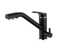 Robinet De Cuisine 3 Voies - Mitigeur Cuisine, Orientable 360° Laiton Robinets D'évier D'eau Potable, Froid & Chaud Disponible, Avec Sortie Eau Filtrée Et Valve En Céramique, Style Moderne, Noir